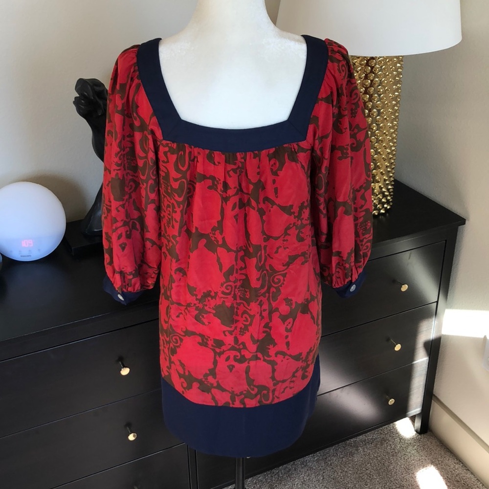 Like New - Boho Silk Mini Shift Dress Colorblock